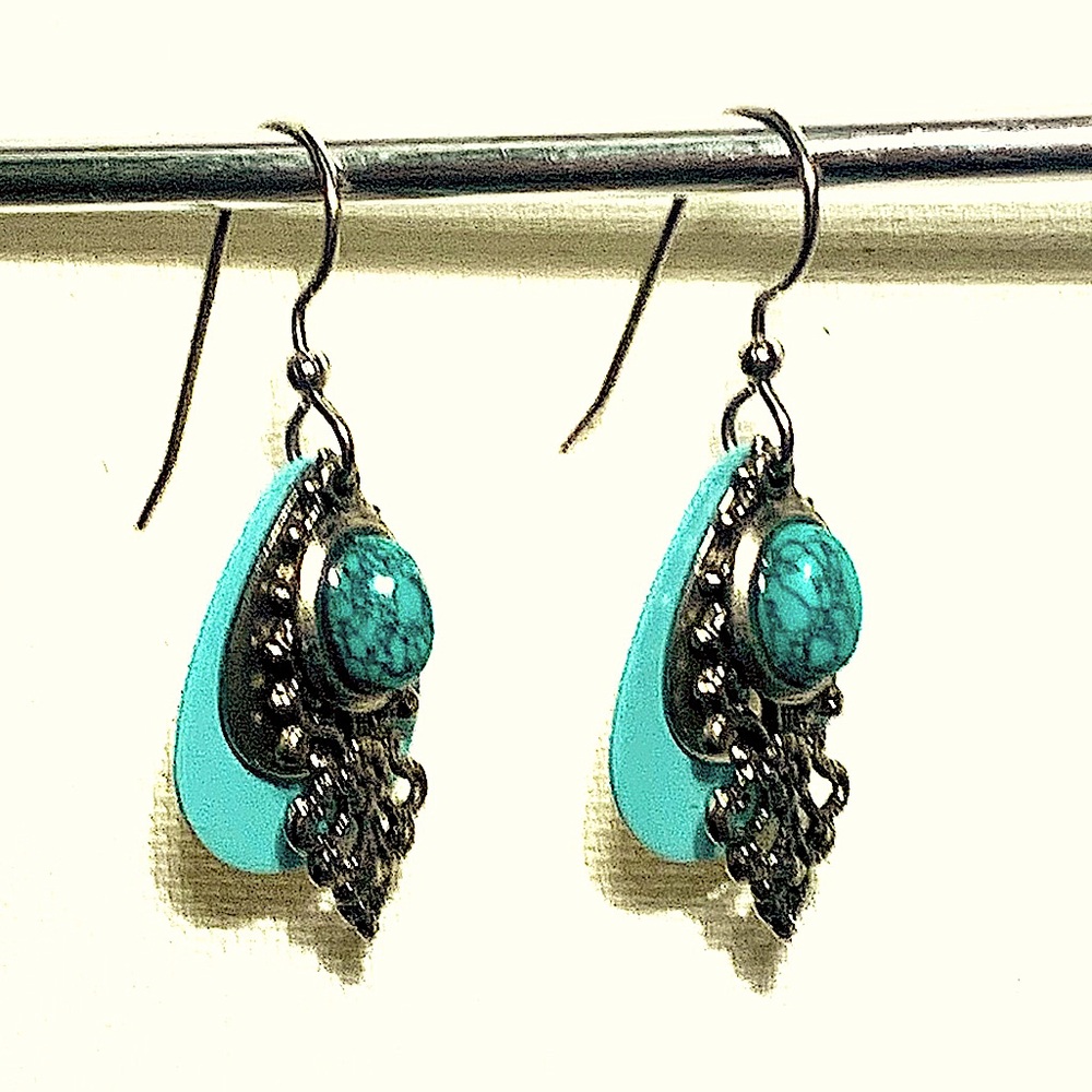 Turquoise, Copper, Silver 4 Piece Drop Earrings